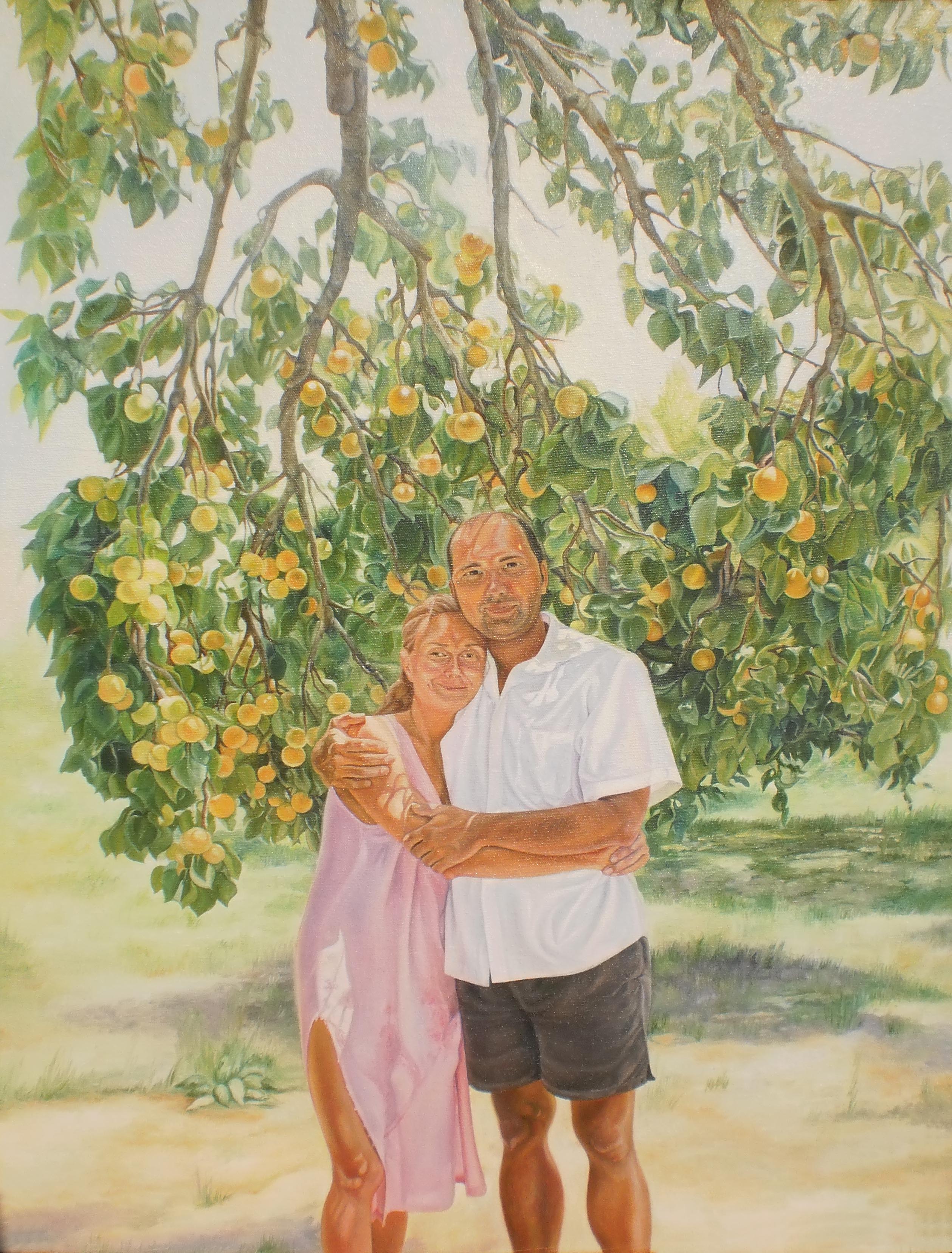 -Couple underneath apricot tree- Dimensions: 60cm x 80cm